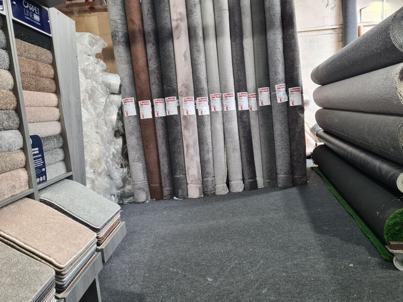 Carpet rolls and samples in our Warrington showroom