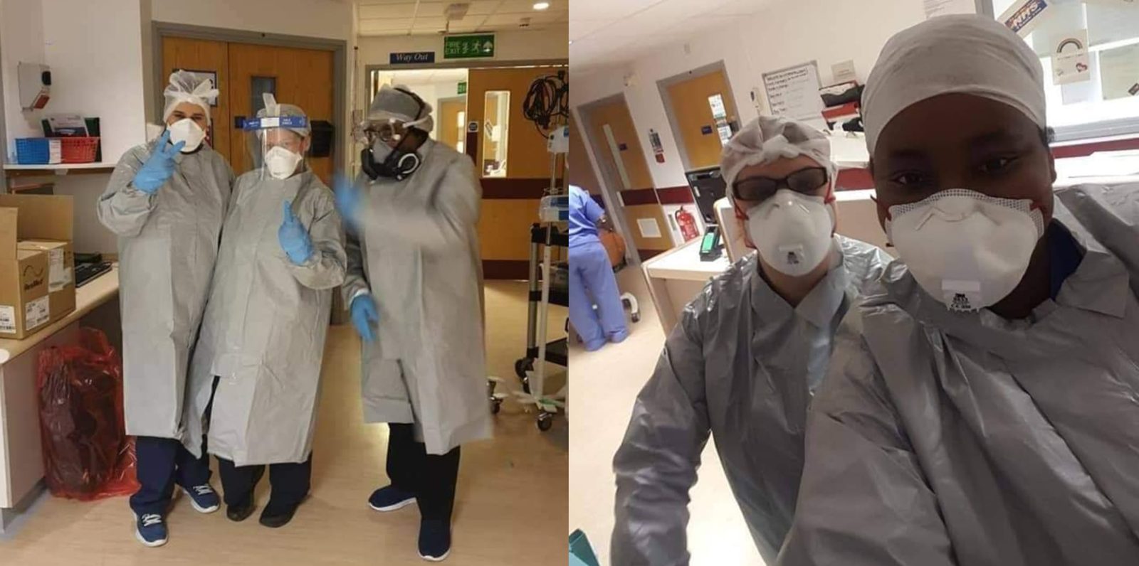 NHS staff wearing PPE donated by Love Carpets